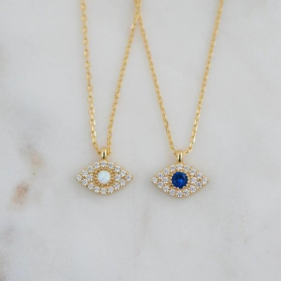 Gold Evil Eye Necklace,14K Gold Plated Dainty Solitaire Minimalist Diamond Evil - Picture 6 of 7